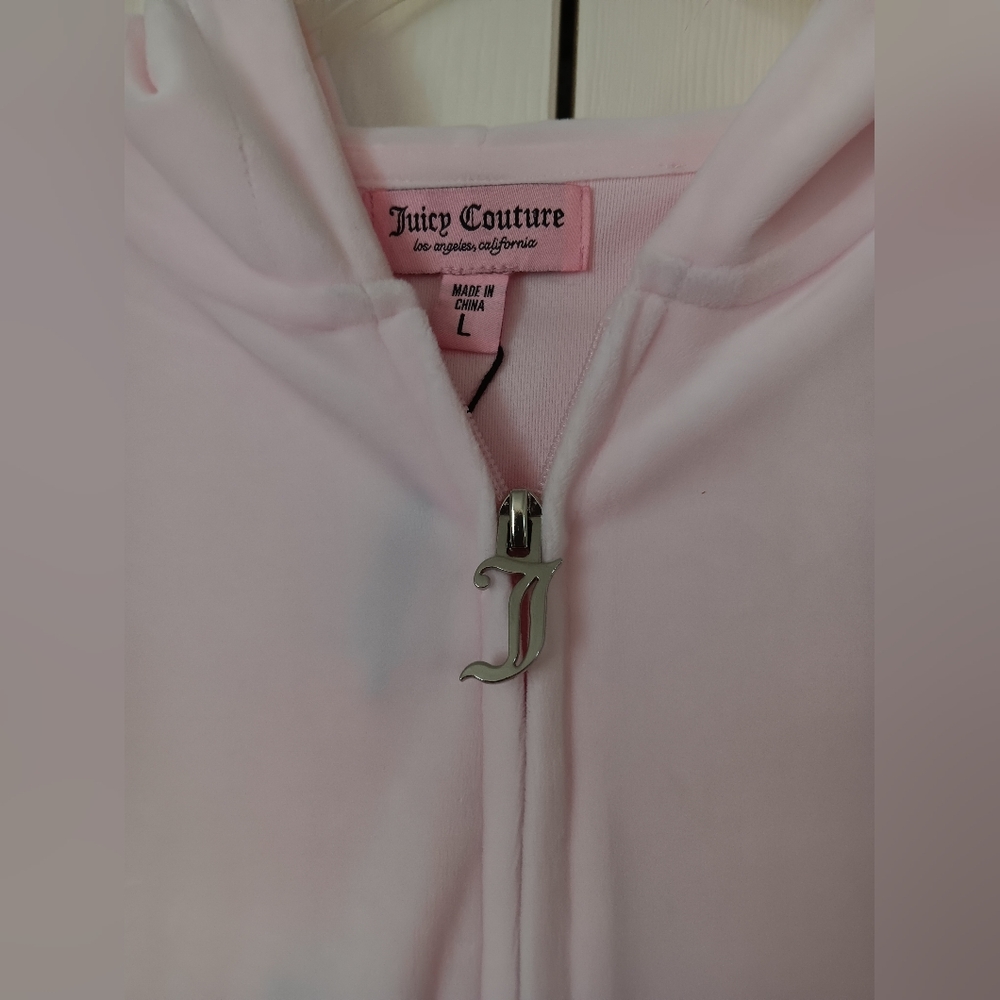 Juicy Couture Light Pink Soft Glow Bling Logo Velour Hoodie Size L. NWT! - Picture 4 of 9